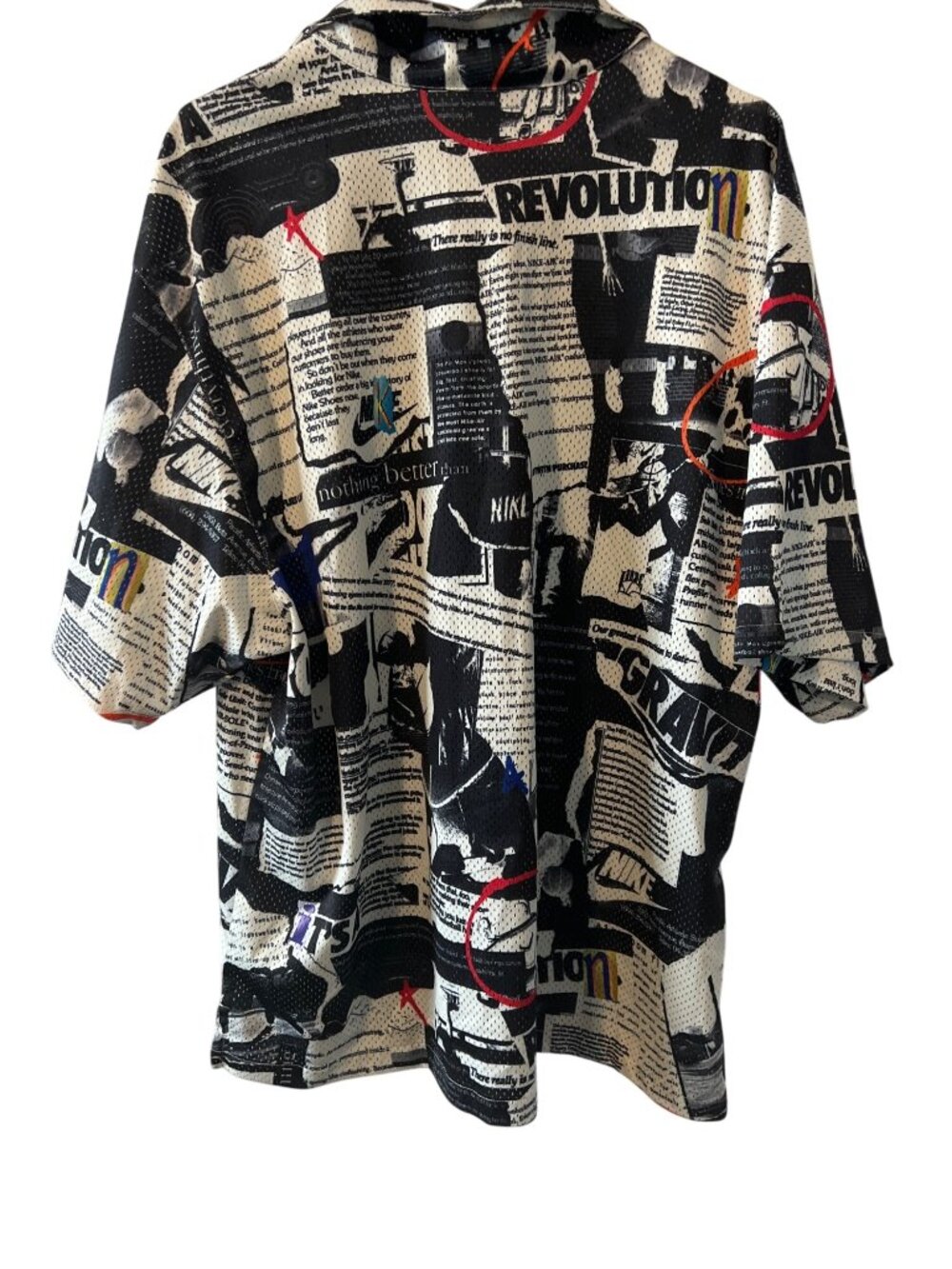 Nike Air Revolution Dri-Fit Graphic Polo Shirt XL Black/White Newsprint Pattern